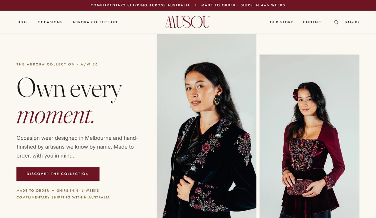 The Original: a calm, clear homepage with the Elsa and Sasha photographs